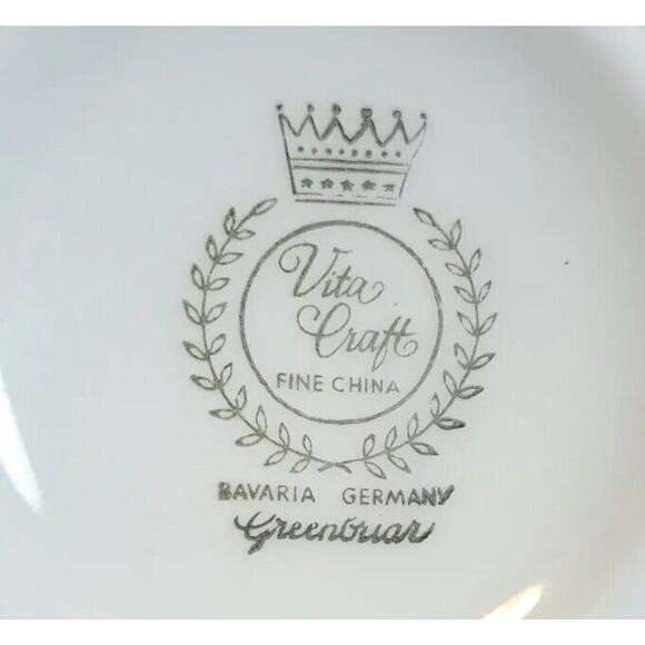 Vintage 1940-60s MCM Vita Craft Bavarian China Greenbriar Tea Cup Saucer White 4 - Picture 6 of 9
